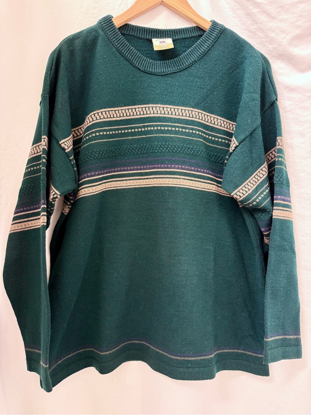County Seat Men's Dark Green Striped Crewneck Sweater